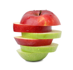 Slices of ripe apples isolated on white