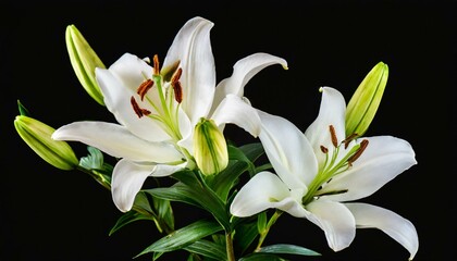 Fototapeta na wymiar Sophisticated Beauty: Cut Out of Blooming Lilies with Buds
