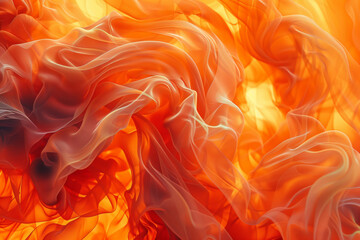 Close-up of red and orange fiery fluid substance formed by delicate fluid organza fabric abstract wallpaper background
