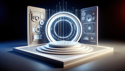 3d render of a podium stages futuristic design