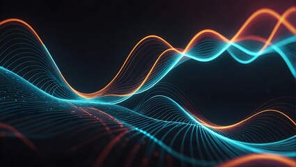 Abstract Technology digital background. Futuristic point glowing wave. 3d wave point fractal grid...