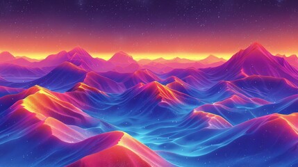 Synthwave landscape with mountains and stars