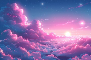 A beautiful sunset over a sea of clouds. - obrazy, fototapety, plakaty