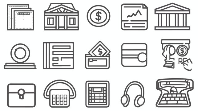 Banking icons thin line art set. Currency operations background