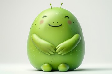 A cute green alien with a happy expression on its face.