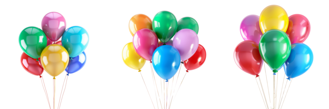 Colorful party balloons isolated on transparent background 