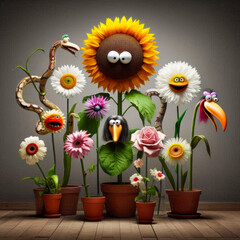 Stylish still life with flowers - monsters.