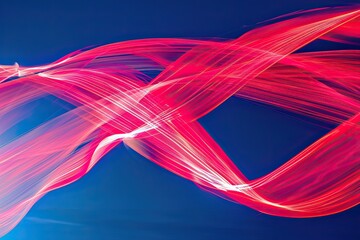 Abstract red light trail on blue background 