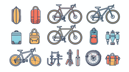Bike cycling and biking accessories sign set. Thin lin