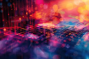 Fototapeta premium fiber optics background with lots spots, Abstract technological background in vibrant colors with blur