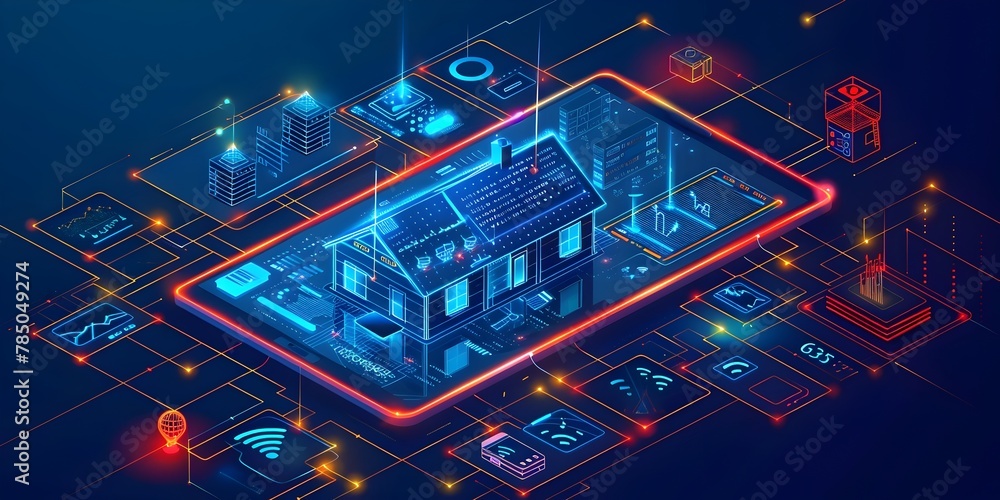 Poster intelligent smart home dashboard control on tablet with connected devices and wi fi management
