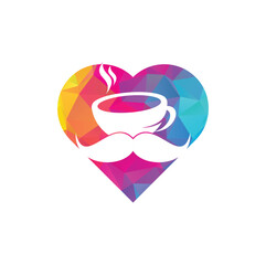 Mustache coffee heart shape logo design template. creative coffee shop logo inspiration