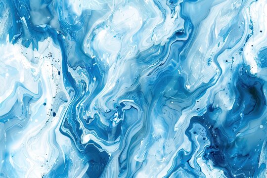 Blue marble acrylic seamless pattern water texture watercolor marble background Vector illustration 