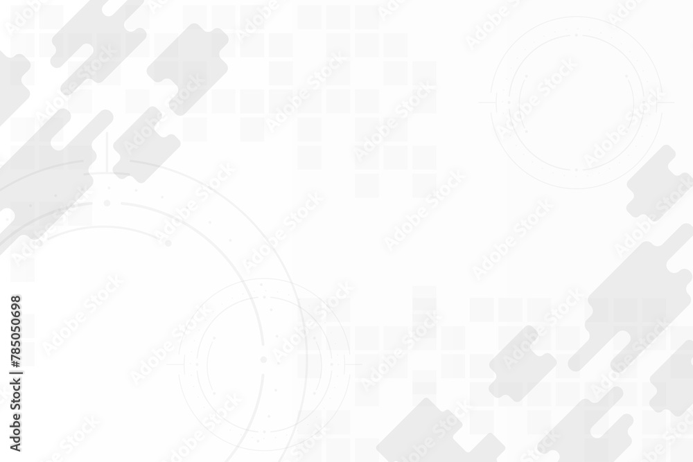 Poster a white background with a grey and black design. the design is made up of squares and circles.