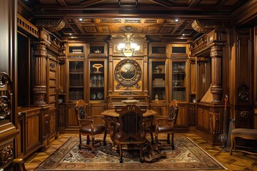 Cabinet room wooden interior wabisabi style 