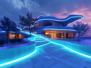 Fototapeta premium Natural lighting solutions elevate architecture through bioluminescent design, resulting in glowing buildings with unique charm.
