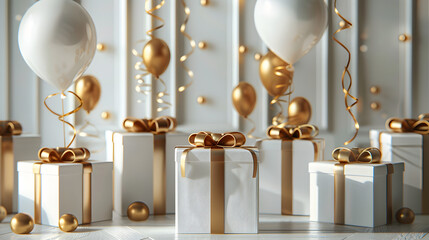 White gift boxes with gold ribbon and balloons are ideal for luxury occasions like Valentine's Day, Father's Day, Mother's Day, Christmas, and birthday gifts.