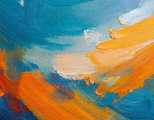 Closeup of abstract rough colorful orange pink art painting texture, with oil acrylic brushs 