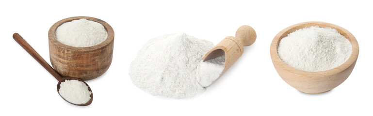 Set of baking powder isolated on white