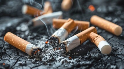 Cigarettes' butts indicates quitting smoking conceptual - obrazy, fototapety, plakaty