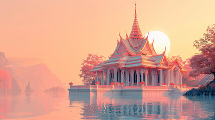Majestic Dusk at the Thai Water Temple