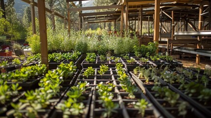 A mountain forest nursery dedicating new plantings to Earth Day, growth for the future - obrazy, fototapety, plakaty