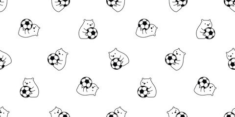 bear polar seamless pattern play football soccer ball sport vector teddy pet doodle cartoon gift wrapping paper tile background repeat wallpaper illustration scarf isolated design