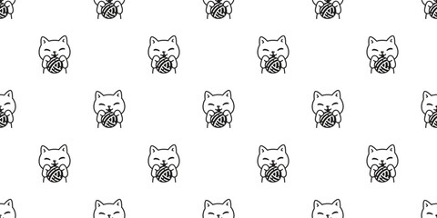 cat seamless pattern kitten vector yarn ball calico neko munchkin pet cartoon doodle tile background gift wrapping paper repeat wallpaper illustration isolated design