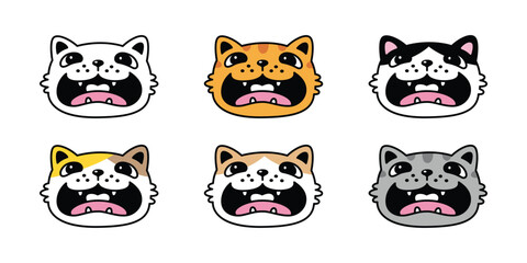 cat vector kitten face icon laughing calico neko pet cartoon character munchkin illustration symbol clip art isolated design