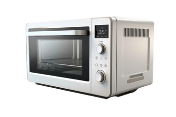 Obraz premium Illuminated Culinary Portal: White Microwave Oven Revealing Its Interior. On White or PNG Transparent Background.