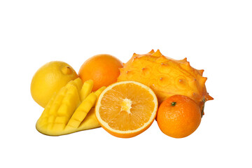 PNG, Set of yellow tropical fruits, isolated on white background