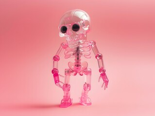 Adorable and cute skull toy-art with transparent body covering the bones on a solid background