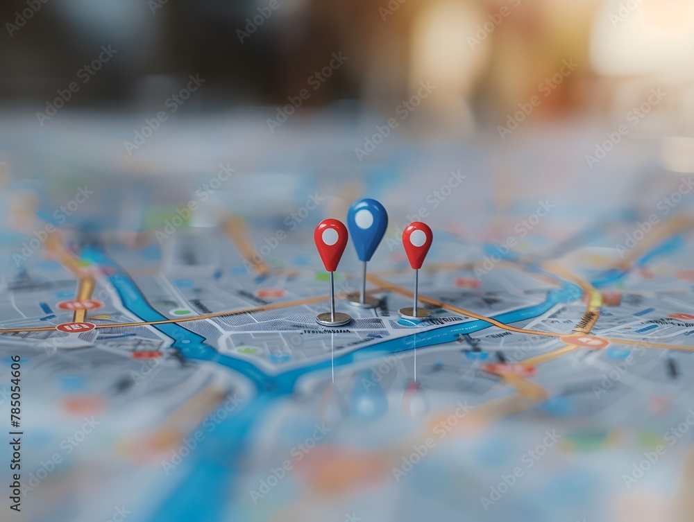 Poster digital location on map with two pins concept