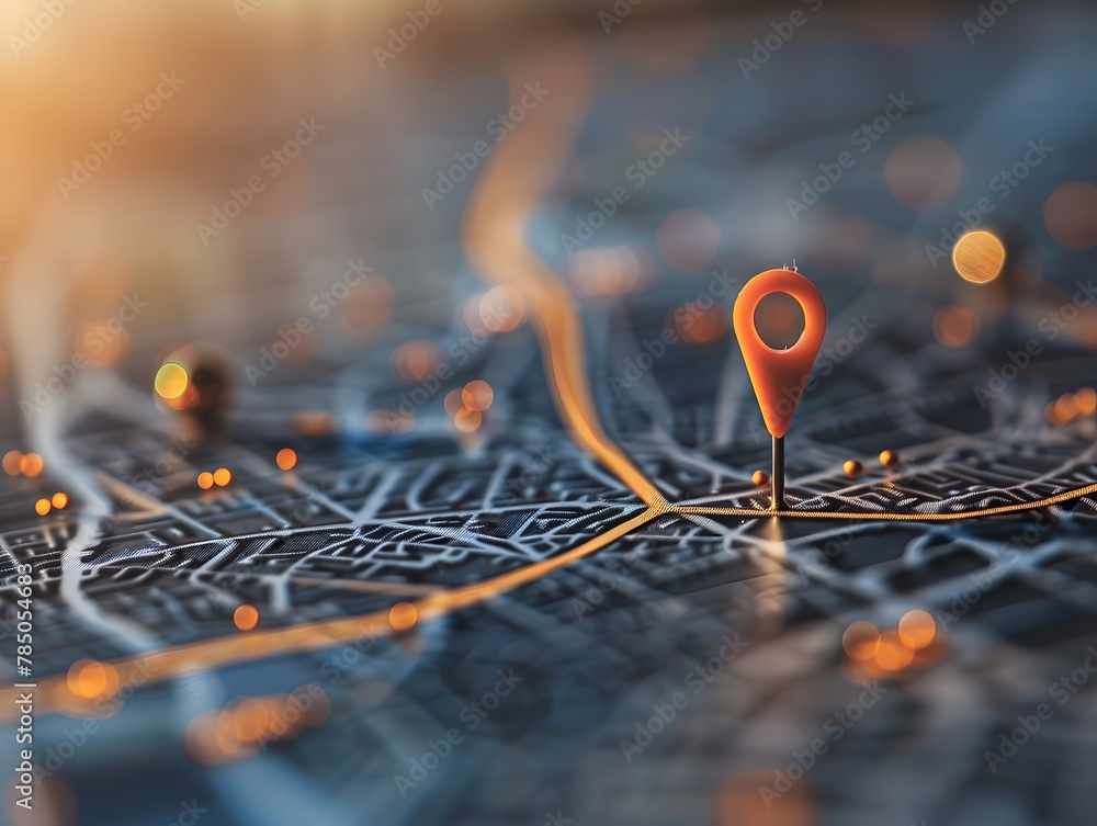 Poster digital location on map with two pins concept