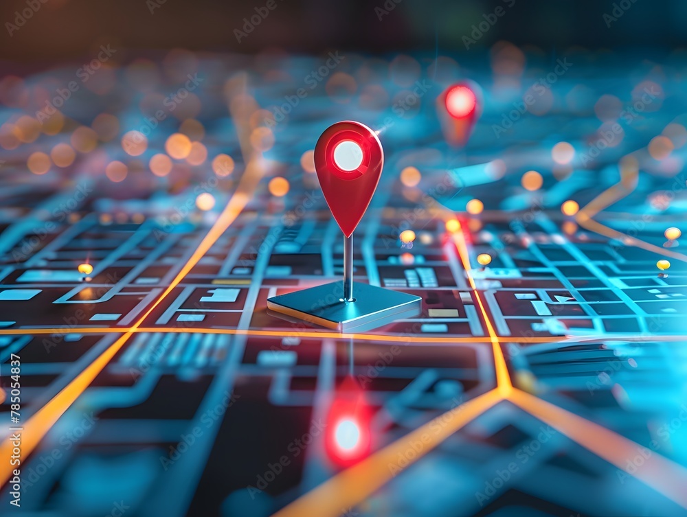 Poster digital location on map with two pins concept