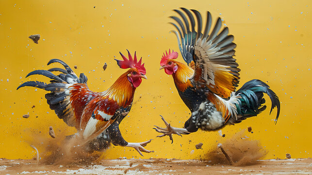 cockfighting on the yellow background
