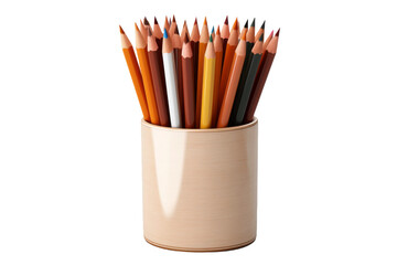 A Spectrum of Creativity: A Cup Overflowing With Vibrantly Colored Pencils. On White or PNG Transparent Background.