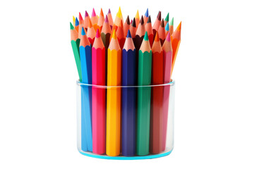 A Symphony of Colors: Vibrant Colored Pencils in a Cup. On White or PNG Transparent Background.