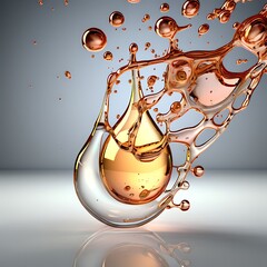 A cosmetic serum or oil drop on a skin cell, promoting skin repair and moisturizing with collagen and exosome, showcasing the advanced technology used in skincare products