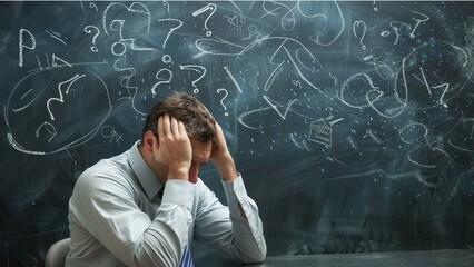 student thinking, a young man with a frustrated or overwhelmed expression