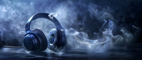High End Headphones Shrouded in Captivating Smoke Haze Evoking a Sense of Premium Audio Experience