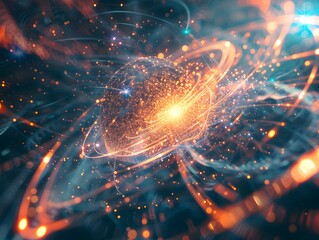 Entangled particle, quantum entanglement concept with particles and energy flow, 