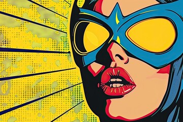 Superhero pop art background in yellow and blue colors in retro comic book style vector illustration