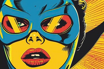 Superhero pop art background in yellow and blue colors in retro comic book style vector illustration