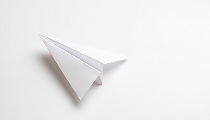 white paper airplane concept origami isolated on white background with copy space, simple starter craft for kids for weekend arts and craft entertainment