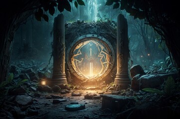 Mysterious dark gothic temple in the jungle. Fantasy landscape.