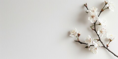 Elegant Cherry Blossom Twig on Minimalist White Background