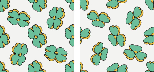Three and four leaf clover seamless pattern. Isometric icon. Symbol of Saint Patrick day.