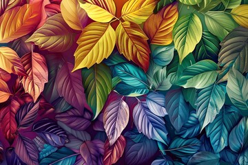 Fototapeta premium Rainbow swirling leave seamless Pattern abstract texture background Happy Thanksgiving card banner panorama illustration