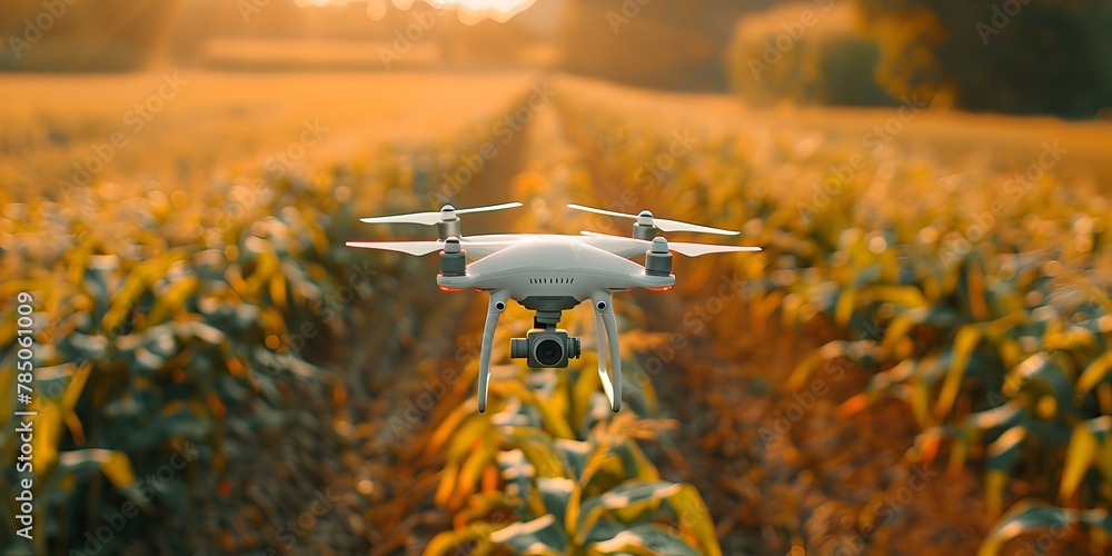 Poster drone showcasing uav technology for crop monitoring in cornfields